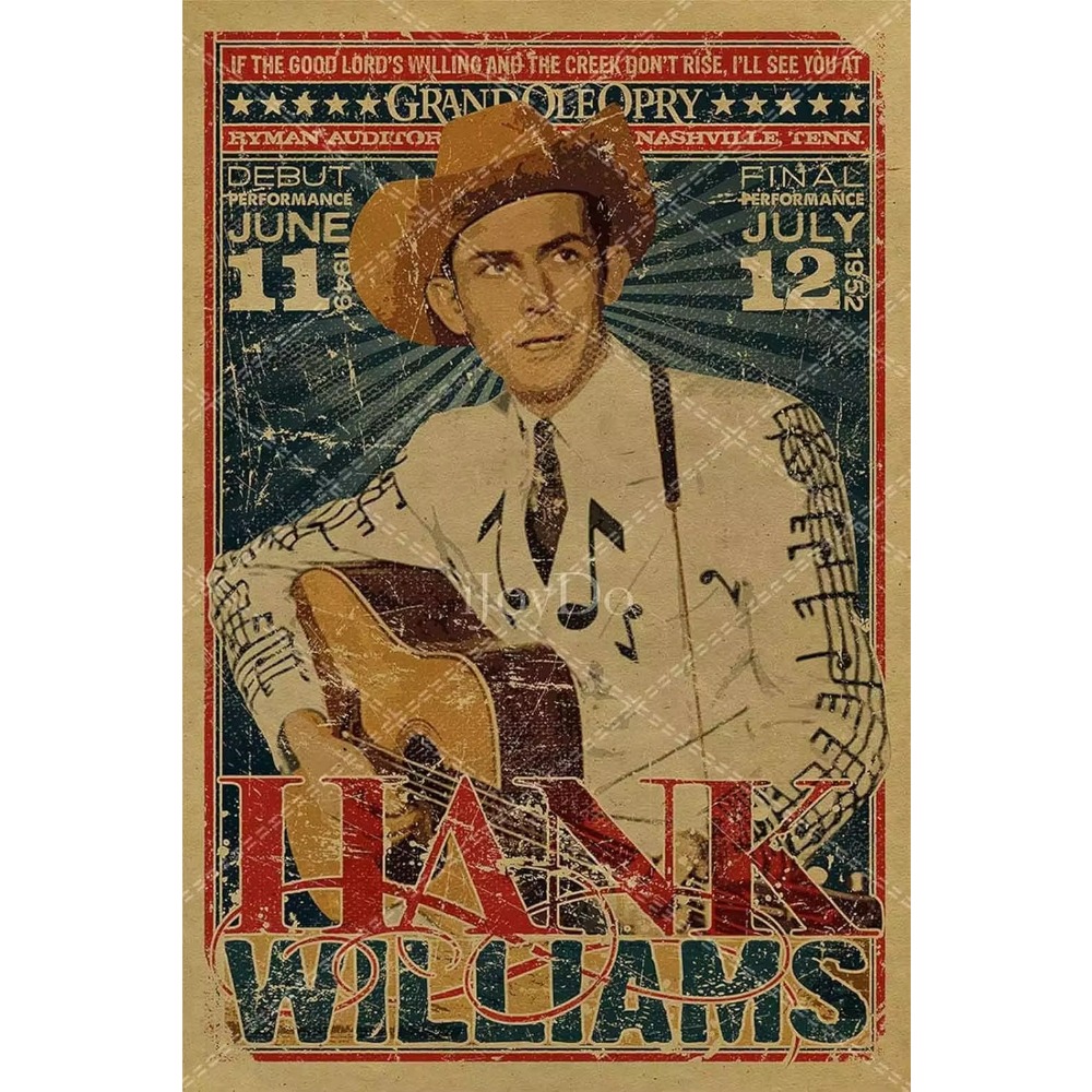 Musical Instrument Sign - Metalowy szyld Hank Williams Retro Vintage