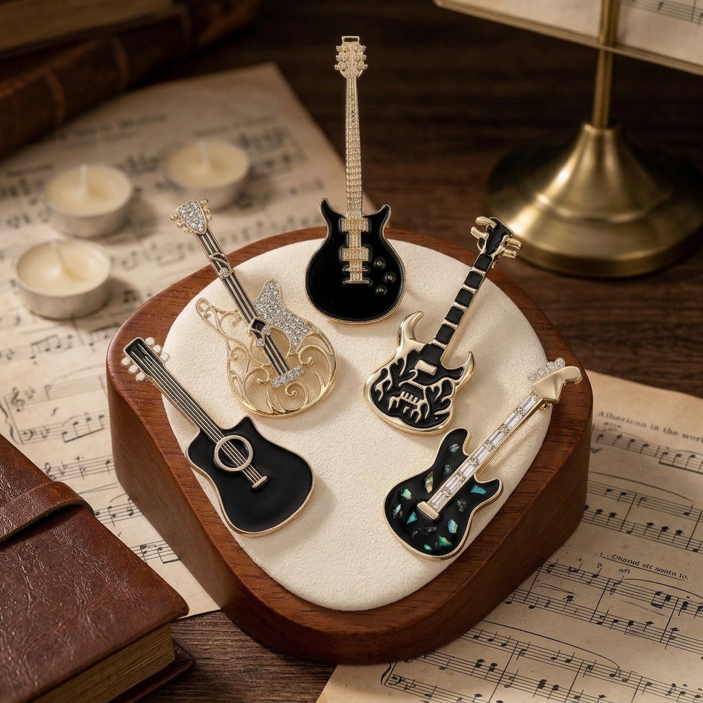 Musical Instrument Symbols - Modne emaliowane broszki w kształcie gitary