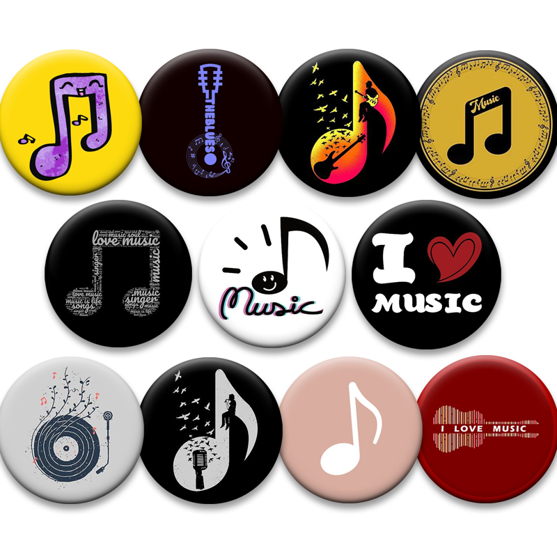 Musical Instrument Symbols - Odznaka muzyczna, kreatywna, z nutą, \