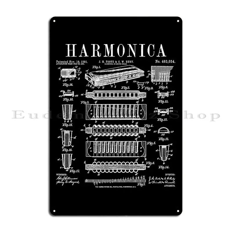 Musical Instrument Sign - Harmonijka ustna Instrument muzyczny Vintage Patent